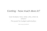 Costing - how much does it? Cost Analysis: how, what, why, when & where? The quest for budget optimisation Nick Cowan 26/06/09.