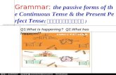 Grammar: the passive forms of the Continuous Tense & the Present Perfect Tense ( 进行时与完成时的被动语态 ) Q1.What is happening? Q2.What has happened?