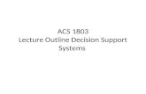 ACS 1803 Lecture Outline Decision Support Systems.