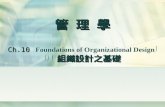 管 理 學 Ch.10 組織設計之基礎 管 理 學 Ch.10 Foundations of Organizational Design 組織設計之基礎.