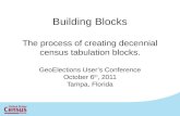 Building Blocks The process of creating decennial census tabulation blocks. GeoElections User’s Conference October 6 th, 2011 Tampa, Florida.