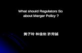 What should Regulators So about Merger Policy ? 黃子玲 林佳佑 許芳誠.