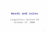 1 Words and rules Linguistics lecture #2 October 31, 2006.