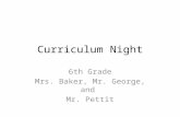 Curriculum Night 6th Grade Mrs. Baker, Mr. George, and Mr. Pettit.