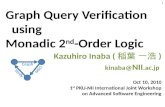 1 Graph Query Verification using Monadic 2 nd -Order Logic Kazuhiro Inaba ( 稲葉 一浩 ) kinaba@ NII.ac.jp Oct 10, 2010 1 st PKU-NII International Joint Workshop.