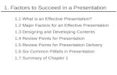 1. Factors to Succeed in a Presentation 1.1 What is an Effective Presentation? 1.2 Major Factors for an Effective Presentation 1.3 Designing and Developing.