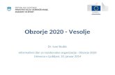 Obzorje 2020 - Vesolje Dr. Ivan Skubic Informativni dan za raziskovalne organizacije - Obzorje 2020 Univerza v Ljubljani, 10. januar 2014.