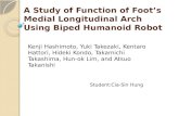 A Study of Function of Foot’s Medial Longitudinal Arch Using Biped Humanoid Robot Kenji Hashimoto, Yuki Takezaki, Kentaro Hattori, Hideki Kondo, Takamichi.
