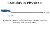 Calculus in Physics II x 0 = 0 x axis Knowing the car’s displacement history, find its velocity and acceleration. 1.