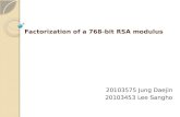 Factorization of a 768-bit RSA modulus 20103575 Jung Daejin 20103453 Lee Sangho.