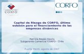 Capital de Riesgo de CORFO, último eslabón para el financiamiento de las empresas dinámicas Patricio Reyes Osorio Subgerente Comercial CORFO - Chile Puerto.