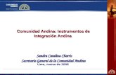 Comunidad Andina: Instrumentos de Integración Andina Sandra Catalina Charris Secretaría General de la Comunidad Andina Lima, marzo de 2008.