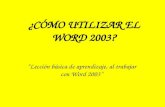¿CÓMO UTILIZAR EL WORD 2003? “Lección básica de aprendizaje, al trabajar con Word 2003”