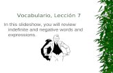Vocabulario, Lección 7 In this slideshow, you will review indefinite and negative words and expressions.