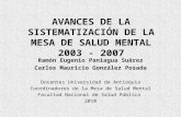 AVANCES DE LA SISTEMATIZACIÓN DE LA MESA DE SALUD MENTAL 2003 - 2007 Ramón Eugenio Paniagua Suárez Carlos Mauricio González Posada Docentes Universidad.