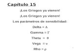 1 Capítulo 15 ¡Los Griegos ya vienen! Los parámetros de sensibilidad: Delta =  Gamma =  Theta =  Vega =  Rho =