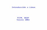 FCFM, BUAP Verano 2002 Introducción a Linux. Intro. Linux FCFM, BUAP TEMARIO Introducción a Linux Sistemas de Archivos Gestión Básica El sistema de ventanas.