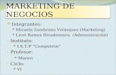MARKETING DE NEGOCIOS Integrantes: * Micaela Zambrano Velásquez (Marketing) * Licet Ramos Rivadeneyra (Administración) Instituto: * I.S.T.P “Computron”