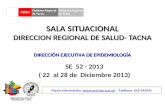 SALA SITUACIONAL DIRECCION REGIONAL DE SALUD- TACNA SE 52 - 2013 ( 22 al 28 de Diciembre 2013) Mayor información: epitacna@dge.gob.pe – Teléfono: 052-242595epitacna@dge.gob.pe.