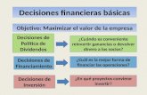 Decisiones financieras básicas Objetivo: Maximizar el valor de la empresa Decisiones de Inversión Decisiones de Financiamiento Decisiones de Política de.