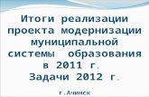 Итоги реализации проекта модернизации муниципальной системы  образования в 2011 г .