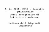 A. A. 2011- 2012 – Semestre primaverile Corso monografico di letteratura moderna: