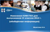 Изменения КИМ ГИА для выпускников  IX  классов 2012 г.  (обобщённая информация)