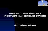 THÔNG TIN TỪ THAM VẤN VÀ LHCT  PHỤC VỤ BAN HÀNH CHÍNH SÁCH CỦA HĐND Ninh Thuận, 27-28/7/2010