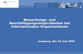 Bewerbungs- und Beschäftigungsmöglichkeiten bei Internationalen Organisationen