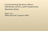 Constraining Neutrino Mass Hierarchy and  θ 13  with Supernova Neutrino Data Stan Yen