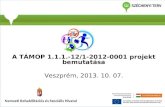 A TÁMOP 1.1.1.-12/1-2012-0001 projekt bemutatása Veszprém, 2013. 10. 07.