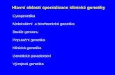 Hlavní oblasti specializace klinické genetiky Cytogenetika Molekulární  a biochemická genetika