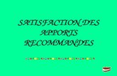 SATISFACTION DES APPORTS RECOMMANDES
