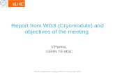 Report from WG3 ( Cryomodule ) and objectives of the meeting