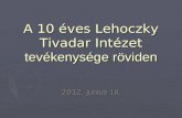 A 10 éves Lehoczky Tivadar Intézet  tevékenysége röviden