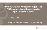 Företagandets förutsättningar – en ESO-rapport om den svenska ägarbeskattningen
