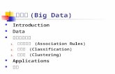 Introduction Data 資料探勘方法 關聯性法則  (Association Rules) 分類法  (Classification) 叢集法  (Clustering)