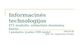 Informacinės technologijos I T3  modulis: reliacinės duomenų bazės I paskaita: įvadas (DB raida)