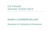 Ca' Foscari Summer School 2013 Analisi e Contabilità dei costi Sistema di Controllo di Gestione