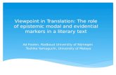 Viewpoint in Translation: The role of epistemic modal and evidential markers in a literary text