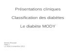 Présentations cliniques Classification des diabètes Le diabète MODY