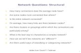 Network Questions: Structural 1. How many connections does the average node have? 2. Are some nodes more connected than others? 3. Is the entire network.