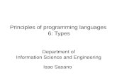 Principles of programming languages 6: Types Isao Sasano Department of Information Science and Engineering.