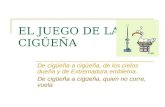 EL JUEGO DE LA CIGÜEÑA De cigüeña a cigüeña, de los cielos dueña y de Extremadura emblema. De cigüeña a cigüeña, quien no corre, vuela.
