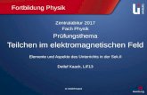 LI: Detlef Kaack Fortbildung Physik Zentralabitur 2017 Fach Physik Prüfungsthema Teilchen im elektromagnetischen Feld Elemente und Aspekte des Unterrichts.