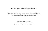 Change Management Die Bedeutung von Kommunikation in Veränderungsprozessen Medientag 2015 Trier, 14. November 2015.