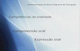 Implementação do Novo Programa de Português Competências da oralidade Compreensão oral Expressão oral.