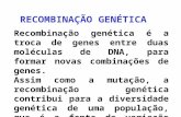 Recombinação genética é a troca de genes entre duas moléculas de DNA, para formar novas combinações de genes. Assim como a mutação, a recombinação genética.
