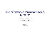 Algoritmos e Programação MC102 Prof. Paulo Miranda IC-UNICAMP Aula 7 Vetores.