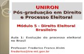 UNIRON Pós-graduação em Direito e Processo Eleitoral Módulo 5 - Direito Eleitoral Brasileiro Aula 1: Evolução do processo eleitoral no Brasil Professor: